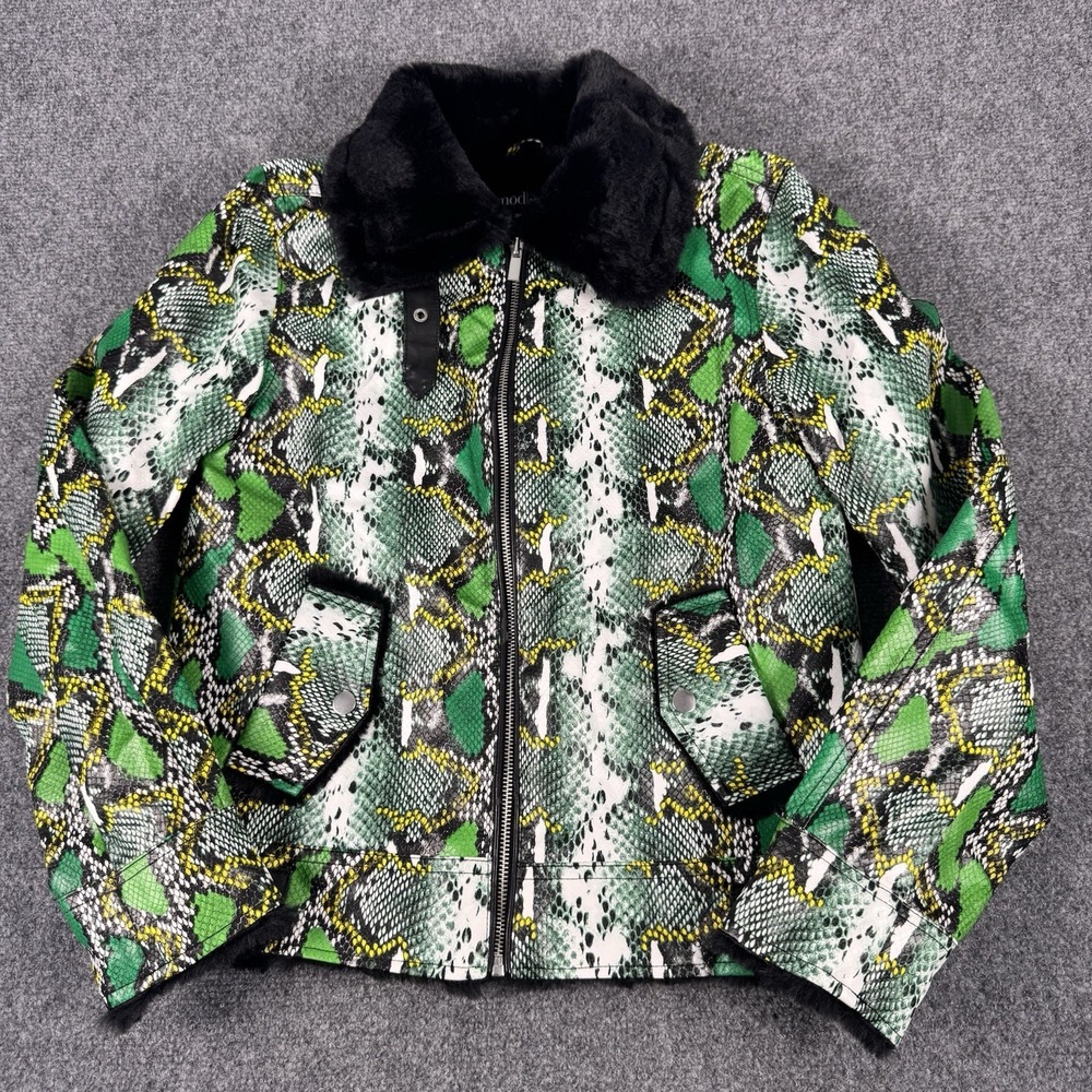 Faux Leather Snakeskin Print Green Jacket Women's Size XS Mod X
